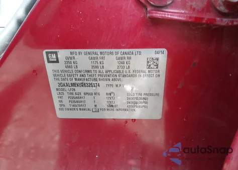 2014 GMC Terrain Sle-1 from USA, damaged, VIN 2GKALMEK6E6326174